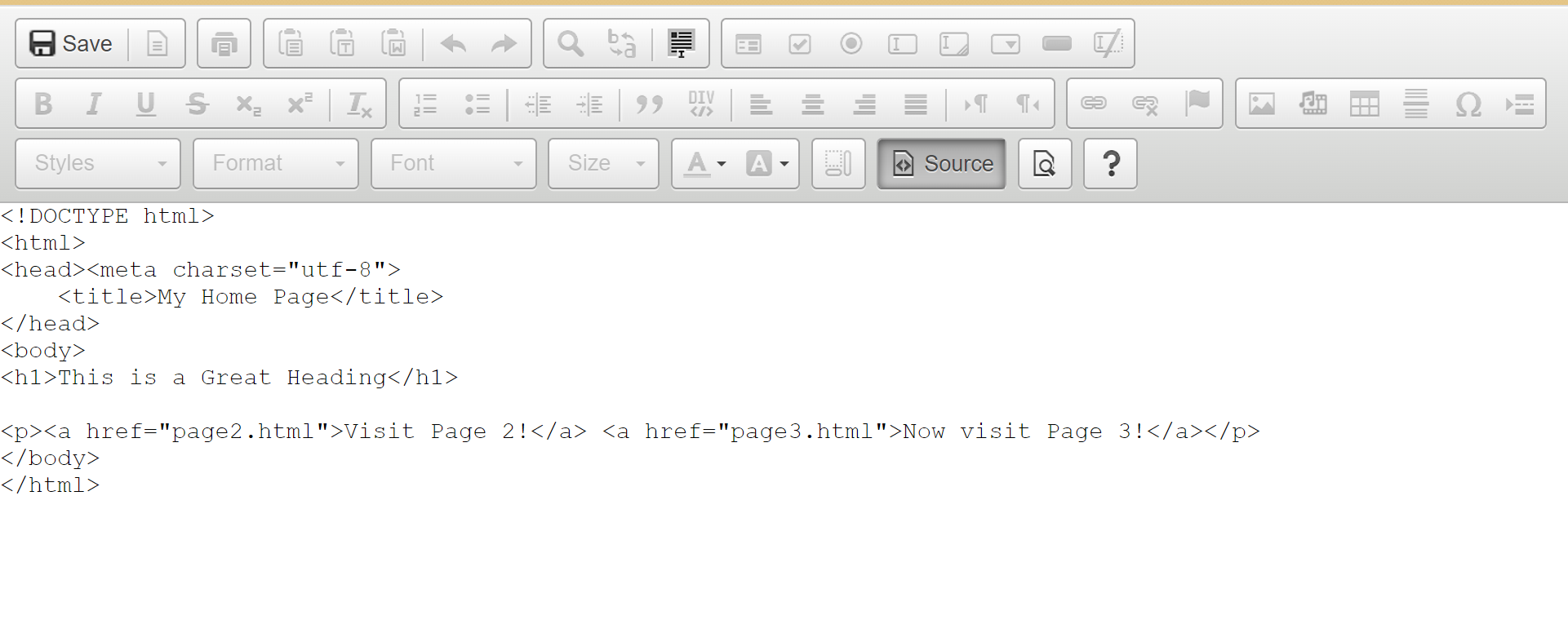 a sample of HTML code used in this website